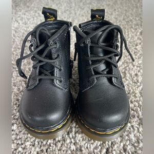 Dr. Martens Black Kids Boots with Yellow Accents